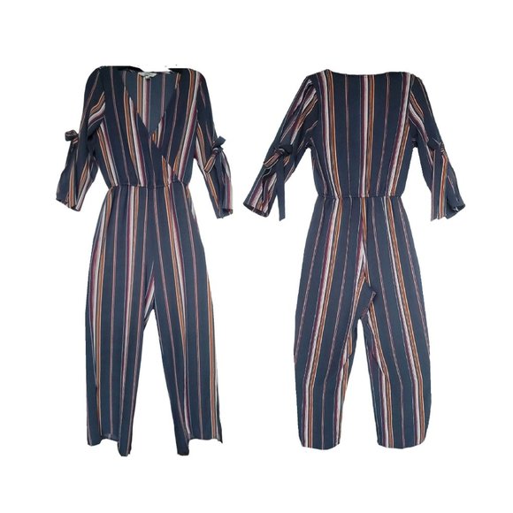 Sz S Women's Speechless Jumpsuit Stripped long sleeve elastic waist gray multi - Picture 2 of 9